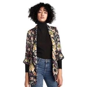 ZARA Wild Willow floral quarter sleeve suit jacket padded shoulder blazer MED